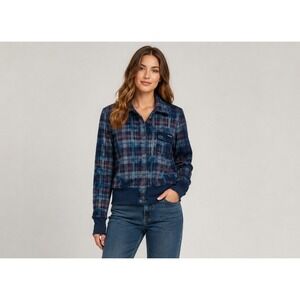 Roxy Jacket Womens Medium Blue Plaid Tie Dye Cotton Polyester Snap Front